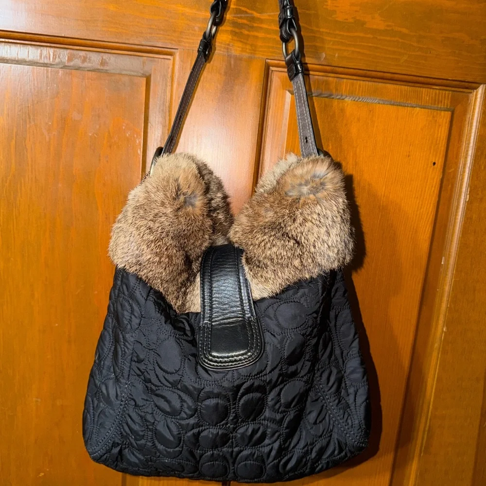 Vintage Coach Soho Quilted Rabbit Fur Hobo Y2K - Picture 14 of 15